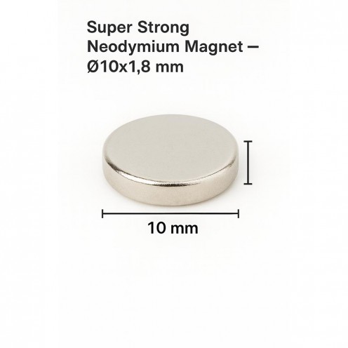Ø10X1,8 mm N35 Neodyum Mıknatıs (Çap 10 mm x Kalınlık 1,8 mm)