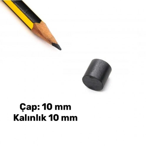10x10 mm Ferrit Mıknatıs - Çap 10 mm, Kalınlık 10 mm