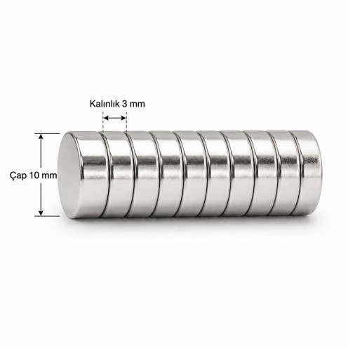 Yüksek Sıcaklığa Dayanıklı Ø10x3 mm N35SH Neodyum Disk Mıknatıs