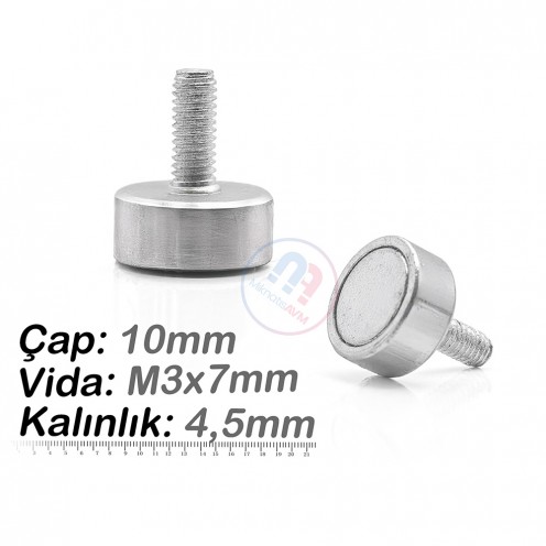 10x4,5 mm M3x7 Erkek Bağlantılı Neodyum Pot Mıknatıs