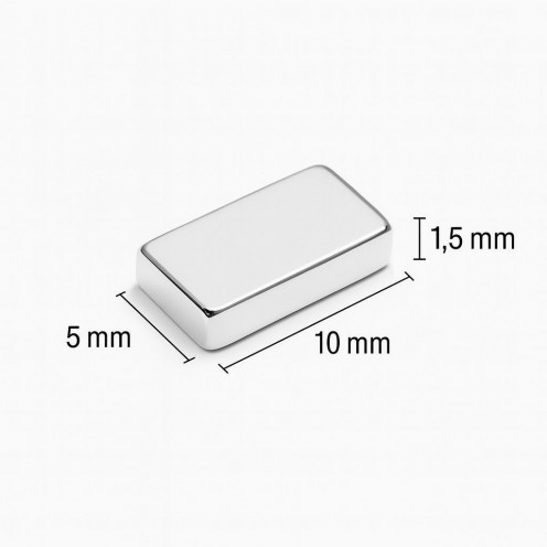 10x5x1,5 mm N35 Neodyum Mıknatıs (En 10 mm x Boy 5 mm x Kalınlık 1,5 mm)