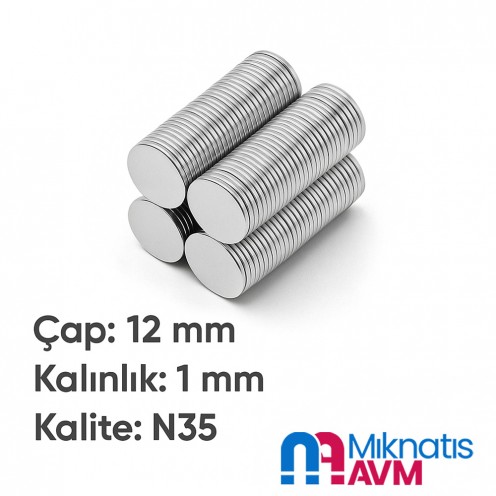 Ø12x1 mm Yuvarlak Disk Neodyum Mıknatıs Ø12x1 mm Yuvarlak Disk Neodyum Mıknatıs
