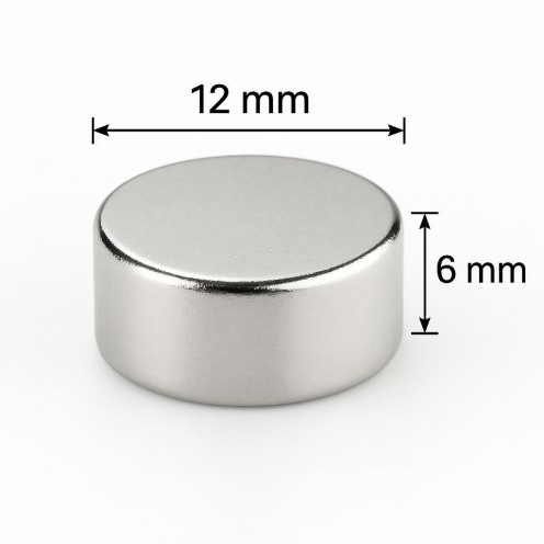 Ø12X6 mm N35 Neodyum Mıknatıs (Çap 12 mm x Kalınlık 6 mm)