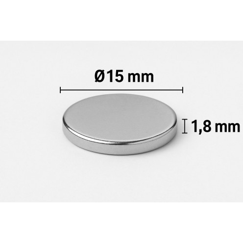 Ø15X1,8 mm N35 Neodyum Mıknatıs (Çap 15 mm x Kalınlık 1,8 mm)