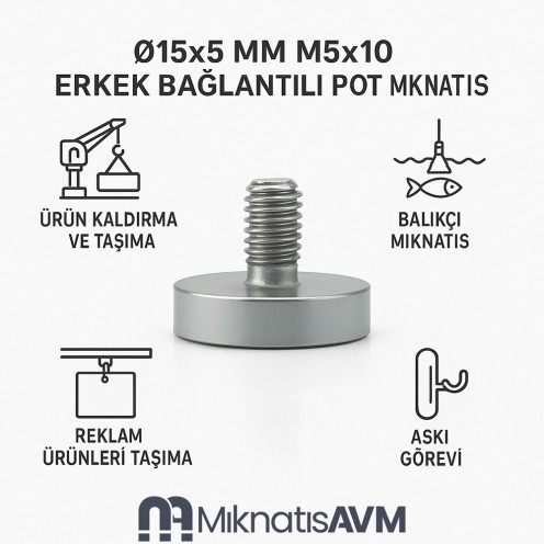 15x5 mm M5x10 Male Threaded Neodymium Pot Magnet