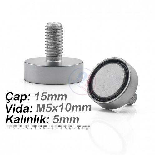15x5 mm M5x10 Male Threaded Neodymium Pot Magnet