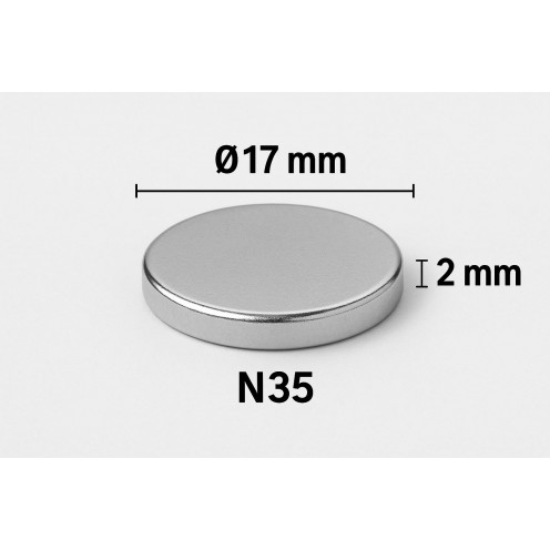 Ø17X2 mm N35 Neodyum Mıknatıs (Çap 17 mm x Kalınlık 2 mm)