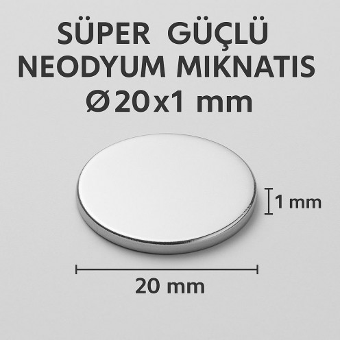 Ø20X1 mm N35 Neodyum Mıknatıs (Çap 20 mm x Kalınlık 1 mm)