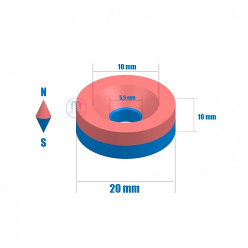 Ø20x10/5,5x10 mm Havşa Delikli Neodyum Mıknatıs