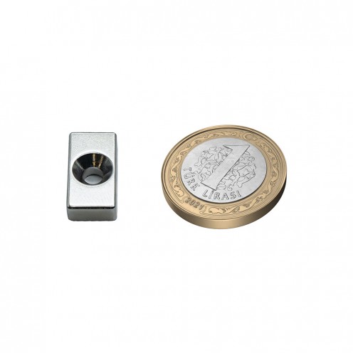 20x10x5 mm (8/4)x1 Kare Havşa Delikli N35 Neodyum Mıknatıs