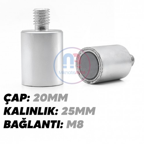 20x25 mm M8 Male Threaded Neodymium Pot Magnet – High Force, Industrial Grade