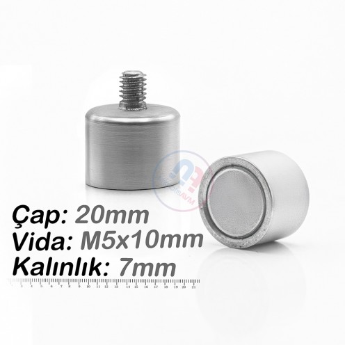 20x7 mm M5x10 Erkek Bağlantılı Neodyum Pot Mıknatıs
