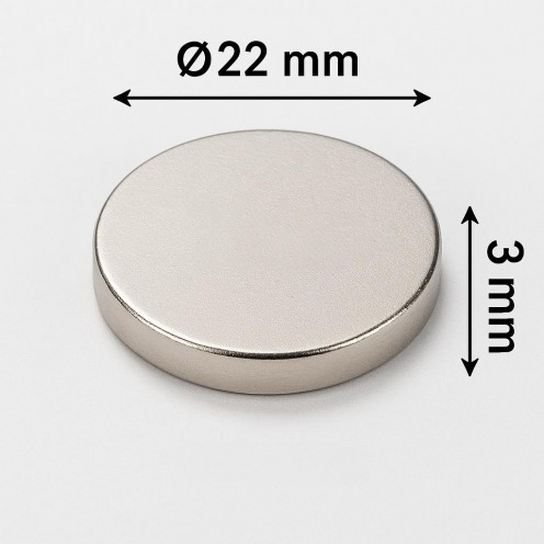 Ø22X3 mm N35 Neodyum Mıknatıs (Çap 22 mm x Kalınlık 3 mm)