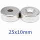 Ø25x10/5,5x10mm Havşa Delikli Neodyum Mıknatıs