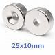 Ø25x10/5,5x10mm Havşa Delikli Neodyum Mıknatıs