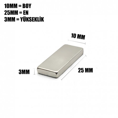 25x10x3 mm NdFeB Strong Magnet – N35, Nickel Coating
