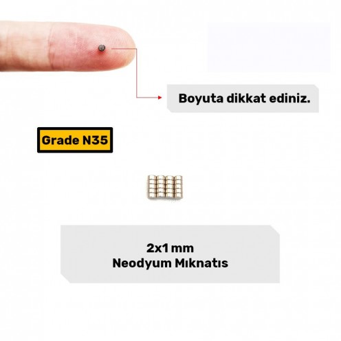 Ø2x1 mm Neodyum Mıknatıs (Çap 2 mm, Kalınlık 1 mm) - 250 Adet Set Ø2x1 mm Neodyum Mıknatıs (Çap 2 mm, Kalınlık 1 mm) - 250 Adet Set