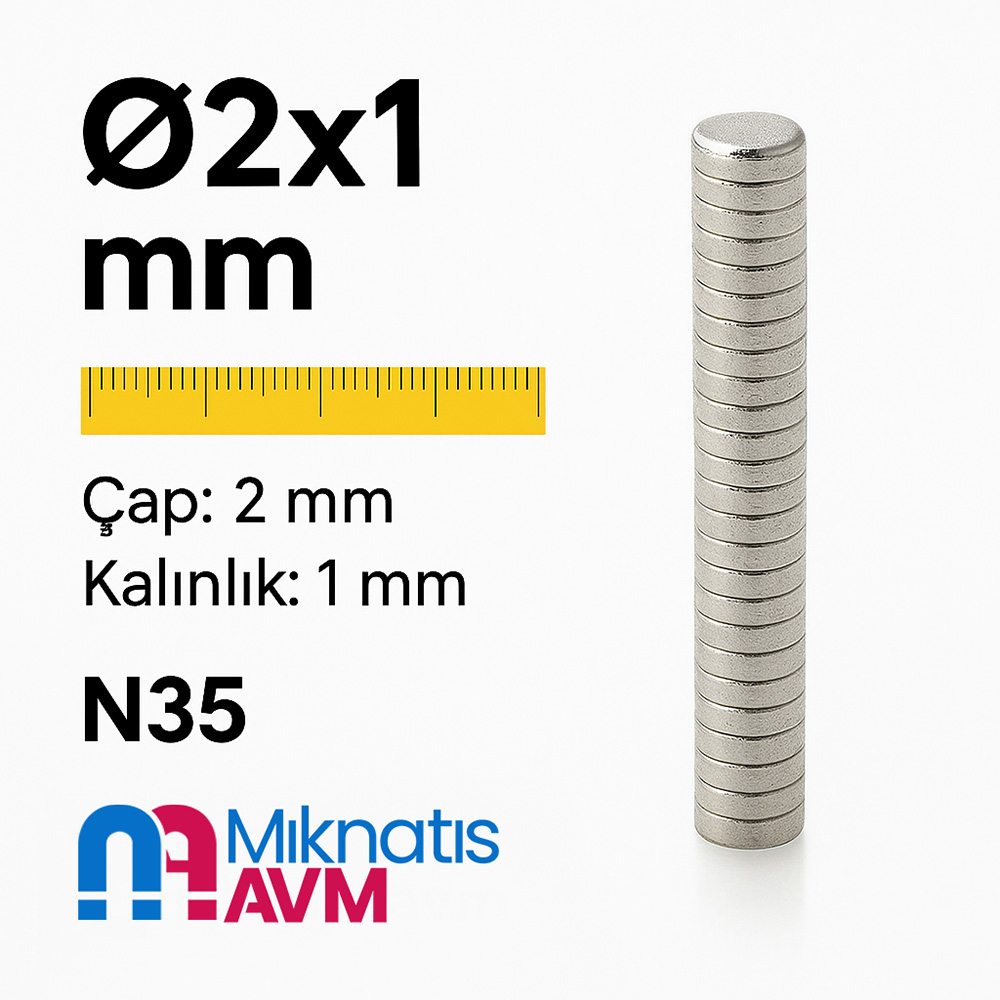 2x1 mm Neodyum Mıknatıs (Çap 2 mm, Kalınlık 1 mm)
