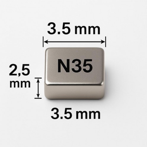 3,5x3,5x2,5 mm N35 Neodyum Mıknatıs (En 3,5 mm x Boy 3,5 mm x Kalınlık 2,5 mm)