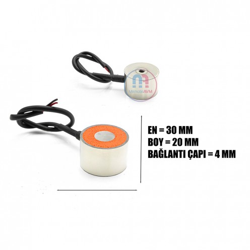 Industrial Electromagnet Ø30x20 mm – 24V, M5 Female Mount, Side Wire