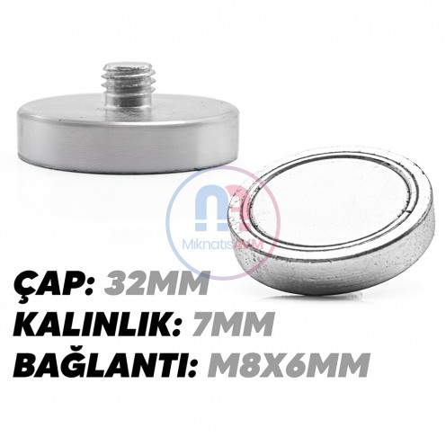 32x7 mm M8x6 mm Erkek Bağlantılı Neodyum Pot Mıknatıs – Yüksek Çekim Gücü, Kompakt Tasarım, Endüstriyel Kalite 32x7 mm M8x6 mm Erkek Bağlantılı Neodyum Pot Mıknatıs – Yüksek Çekim Gücü, Kompakt Tasarım, Endüstriyel Kalite