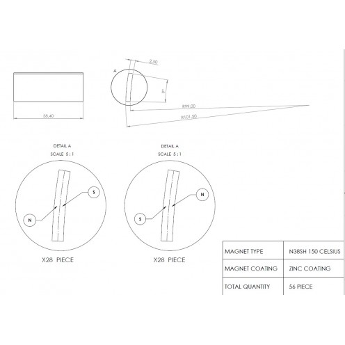 38,4x15,9x2,5 mm N38SH N Kutuplu Neodyum Ark Mıknatısı – 150°C Yüksek Sıcaklık Dayanımlı