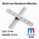 Ø3x6 mm Neodyum Magnet - Yuvarlak, Güçlü Ø3x6 mm Neodyum Magnet - Yuvarlak, Güçlü