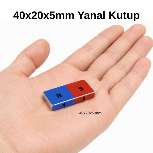 40x20x5mm Yanal (Boyuna) Kutup Neodyum Mıknatıs