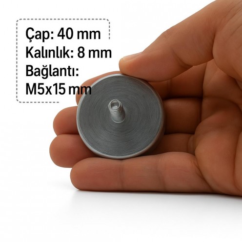 40x8 mm M5x15 Male Threaded Neodymium Pot Magnet – High Pulling Force, Compact Design, Industrial Grade 40x8 mm M5x15 Male Threaded Neodymium Pot Magnet – High Pulling Force, Compact Design, Industrial Grade