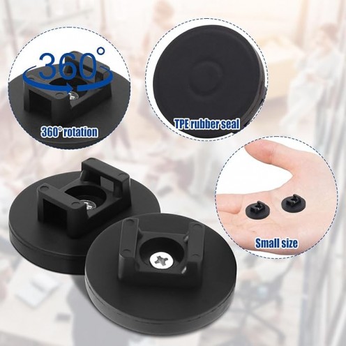 Ø43mm Kauçuk Pot Mıknatıs M6 - Siyah Vidalı Kroşe Bağlantılı