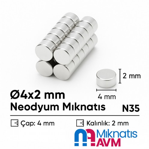 Ø4x2 mm Neodyum Yuvarlak Küçük Mıknatıs Ø4x2 mm Neodyum Yuvarlak Küçük Mıknatıs
