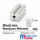 Ø4x2 mm Neodyum Yuvarlak Küçük Mıknatıs Ø4x2 mm Neodyum Yuvarlak Küçük Mıknatıs