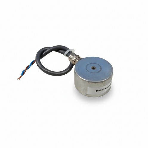 Ø50×27 mm Elektromıknatıs – 24V %100 / 48V %50 Çalışma, Yüksek Tutma Gücü, Endüstriyel ve Test Sistemleri için