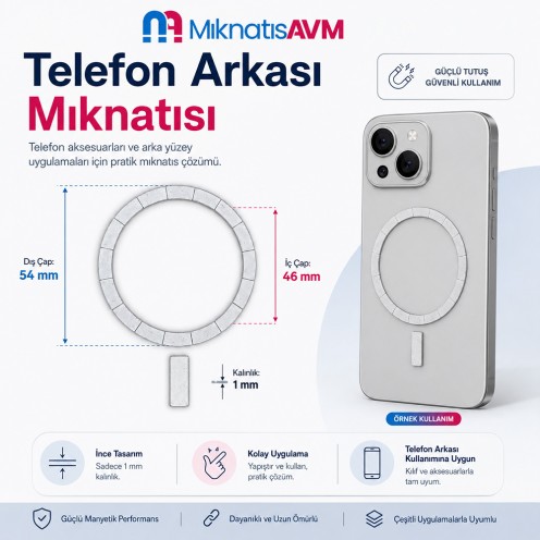 Ø54x46x1 mm N52 Neodyum Mıknatıs - Telefon Mıknatısı - Magsafe Mıknatısı