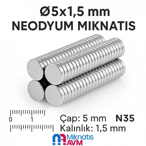 Ø5x1,5 mm Neodyum Mıknatıs Ø5x1,5 mm Neodyum Mıknatıs