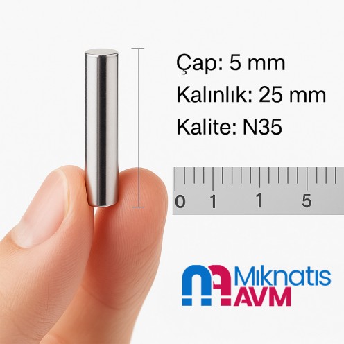 Ø5x25 mm Güçlü Neodyum Disk Mıknatıs Ø5x25 mm Güçlü Neodyum Disk Mıknatıs
