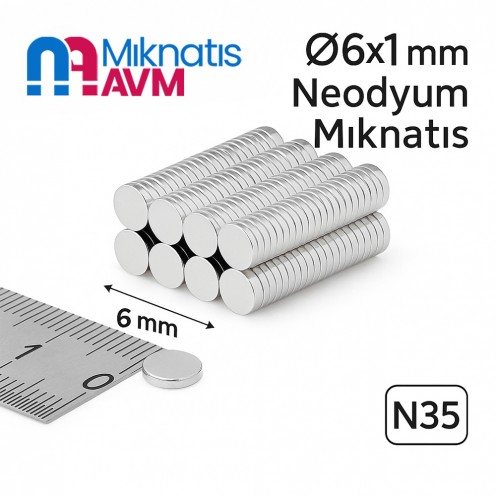 6x1 mm Neodyum Mıknatıs Ø6x1 mm Neodyum Mıknatıs