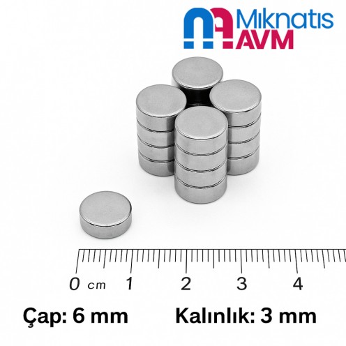 6x3 mm Neodymium Round Cylindrical Magnet 6x3 mm Neodymium Round Cylindrical Magnet