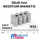6x6 mm Neodyum Mıknatıs (Çap 6 mm, Kalınlık 6 mm)