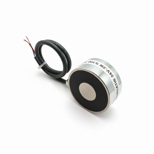 Ø70x33 mm 24V Elektromıknatıs – M8 Bağlantılı, Yandan Kablo Çıkışlı, %100 Çalışma, Güçlü Endüstriyel Tutma Tipi