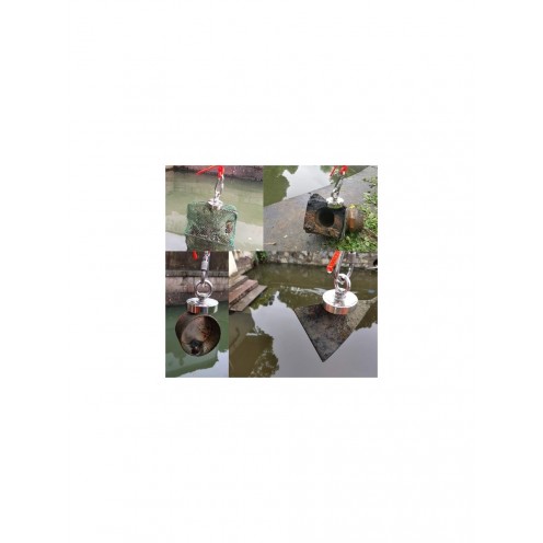 Ø80 mm Fishing Magnet - Rescue Magnet with Hook - Neodymium Marine Magnet - Ring Magnet - Carabiner - 25 Meter 6mm Phosphorescent Rope Set 