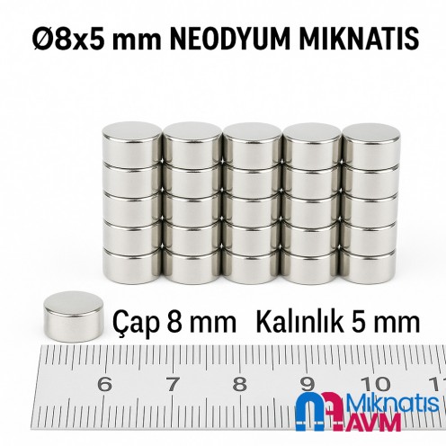 8x5 mm N52 Neodyum Mıknatıs 8x5 mm N52 Neodyum Mıknatıs