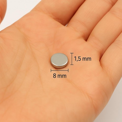 Ø8x1,5 mm N35 Neodyum Mıknatıs (Çap 8 mm x Kalınlık 1,5 mm)