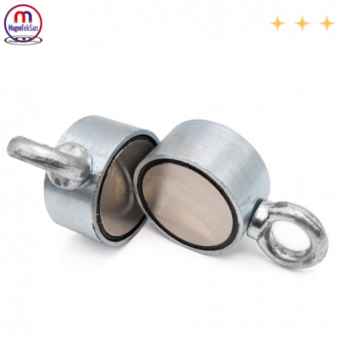 Çift Taraflı (Double Sided) Pot Mıknatıs Ø70 mm Fishing Magnet - 360° Çekim Gücü - 150-200 kg - Deniz Mıknatısı