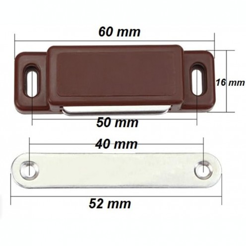 Dolap Kapağı İçin Plastik Mıknatıs Kilit – 60 mm, Vidalı Montajlı, Kahverengi