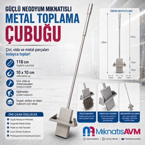 Güçlü Mıknatıslı Uzatılabilir Metal Toplama Çubuğu - Çek Bırak Sistemi